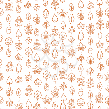 Autumn leaves seamless pattern. Leaf icon set in ornamental tile background. Fall nature backdrop.