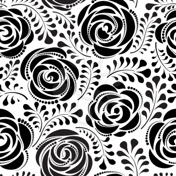 Floral seamless pattern with flower rose. Abstract swirl line bloom background. Petal tiled wallpaper