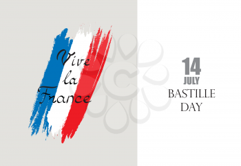 French nacional Bastille day. Flag of France with handwritten lettering 14 Jule Vive la France.