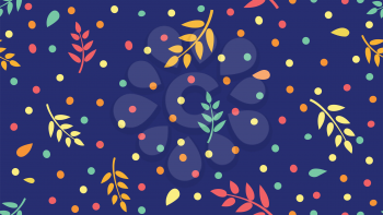 Floral pattern with leaves and dots in minimal childihs style. Abstract seamless festive background. Flourish ornamental garden with polka dot ornament.