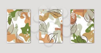 Set of autumn floral background design. Abstract organic shape fall nature graphic items. Trendy geometric forms, textured stroked floral decor elements for seasonal nature design.