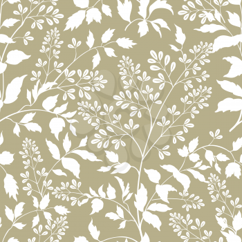 Floral seamless pattern. Branch with leaves ornament. Flourish nature garden textured background
