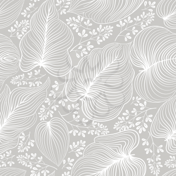Floral line drawn artistic pattern with leaves and flowers in elegant retro chinese style. Abstract seamless nature floral line background. Flourish ornamental garden with flourish motive