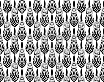 Art deco seamless pattern with black and white abstract line ornament. Backdrop of arabesque line ornament with geometric shapes. Abstract stylish background with stylized petals of decorative flowers shapes.