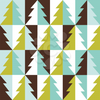 Christmas winter Icon Seamless Pattern with New Year Tree. Happy Winter Holiday Wallpaper with Nature Snowv Decor elements. Christmas Fir Tree geometrical tiled background design