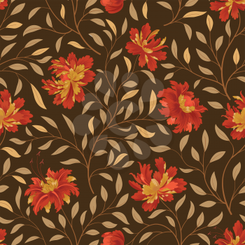Floral pattern. Flower seamless background. Flourish ornamental fall garden texture. Orient ornament with fantastic flowers and leaves. Wonderland motives of the painting
