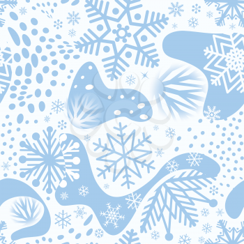 Snow seamless pattern. Artistic winter background with dots and snowflakes. Seasonal drawn texture. Winter holiday backdrop. Christmas collection.