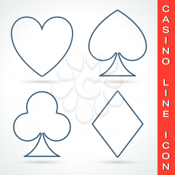 Casino line icon set. Poker club casino symbol. Playing cards elements. Casino games icon. Casino logo isolated. Vector illustration.