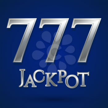 Casino jackpot symbol. Silver text jackpot number 777. Casino games icon. Poker club casino symbol. Internet casino games. Blue background with shadow. Casino logo isolated. Vector illustration.