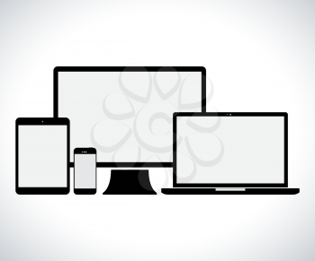 Electronic devices set. Computer monitor smartphone pc tablet laptop with empty screens. Device icons isolated. Vector iilustration.