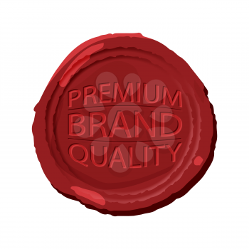 Wax stamp template. Red wax seal isolated. Wax seal with text - premium brand quality. Vector illustration.