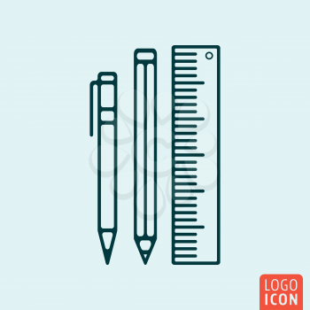 Supply school icon. Supply school logo. Supply school symbol. Pen, pencil, ruler icon isolated minimal design. Vector illustration.