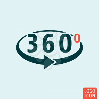 Angle 360 degrees icon. Angle 360 degrees logo. Angle 360 degrees symbol. Angle 360 degrees with circular arrow icon isolated, minimal design. Vector illustration
