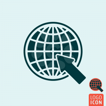 Website icon. Website logo. Website symbol. Globe with arrow icon isolated, minimal design. Vector illustration