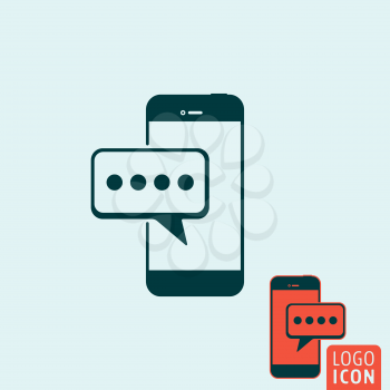 Mobile message icon. Smartphone icon. Mobile message logo. Mobile message symbol. Smartphone with text box icon isolated, minimal design. Vector illustration