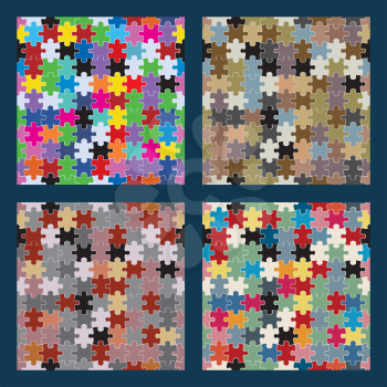 Colored puzzle seamless pattern set. Game square template. Vector illustration