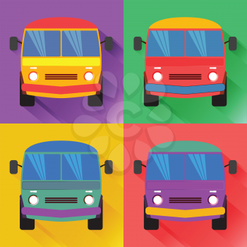 Set of colored minivan in the flat style.
