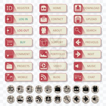 Set of site buttons and icons. Vector template.