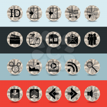 Set of Site Icons on the Metal Buttons. Vector design.