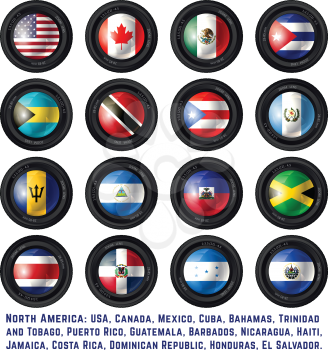 Set of Camera Lens with North American Flags. Vector design.