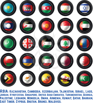 Set of Camera Lens with Asian Flags. Part Two. Vector design.