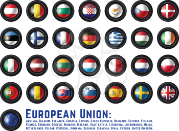 Set of Camera Lens with European Union Flags. Vector design.