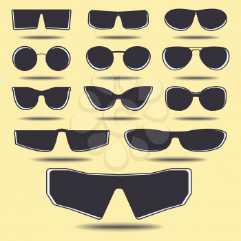 Set of eyeglasses, different size and form. Vector template. 
