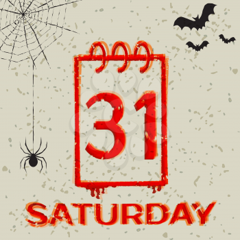 Calendar icon 31 october Halloween. Vector grunge illustration.