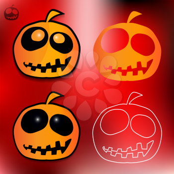 Halloween Pumpkin Set on Red background. Vector illustration.