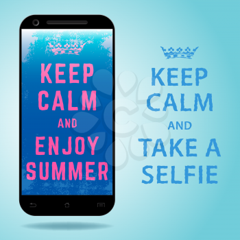 Mobile phone with Keep Calm text. Vector illustration.