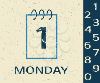 Calendar icon Monday on Grunge background. Vector illustration.