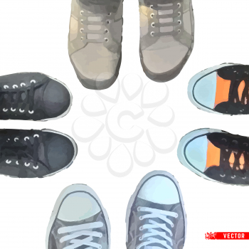 Abstract cartoon sneakers on white background. Top view. Vector design.