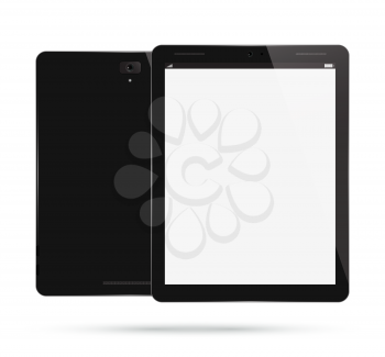 Tablet PC Computer. Realistic Modern Mobile Pad. Digital Vector Design. Front, Back View. Isolated on White Background.