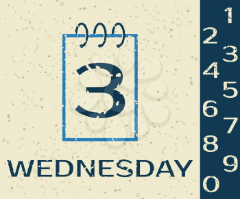 Calendar icon Wednesday on Grunge background. Vector illustration.