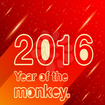 2016 Year of the Monkey greeting card. Abstract red background with stars. Vector illustration.