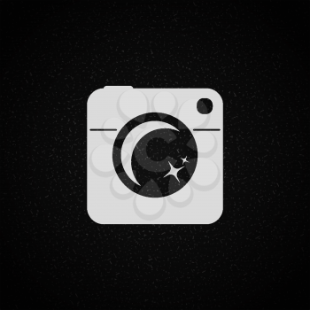 Retro Photo Camera on abstract black background. Vector illustration.