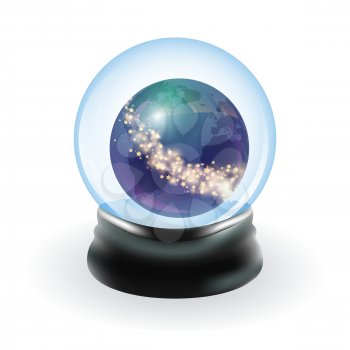 Snow globe template. Earth and stars. Vector illustration