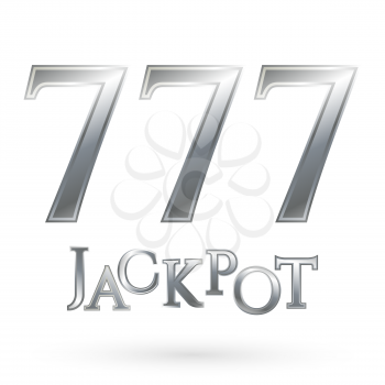Casino jackpot symbol. Silver text jackpot number 777. Casino games icon. Poker club casino symbol. Internet casino games. White background with shadow. Casino logo isolated. Vector illustration.