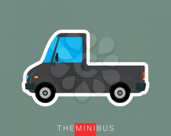 Pickup bus, freight bus, delivery bus. Colored mini van. Commercial vehicle minibus. Vector illustration