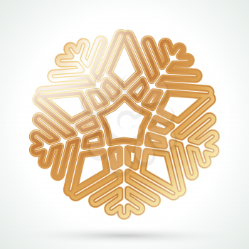 Gold snowflake icon. Abstract winter symbol. Decorative element for brochure, flyer, greeting card. Vector illustration.
