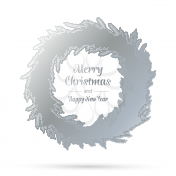 Silver christmas wreath template. Happy new year. Winter symbol. Decorative element for brochure, flyer, greeting card. Vector simple design illustration