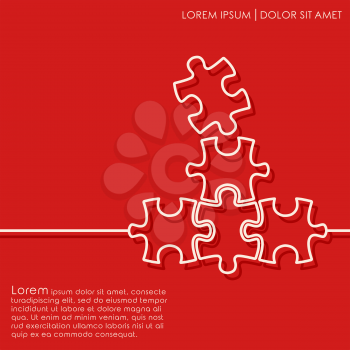 Outline puzzle on red background. Brochures, flyer, card design template. Vector illustration