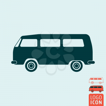 Camper bus icon. Camper bus symbol. Classic vintage minivan icon isolated. Vector illustration