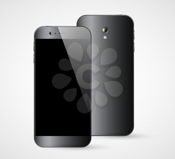 Smartphone isolated. Smart phone front and back view. Mobile phone mockup. Vector illustration.