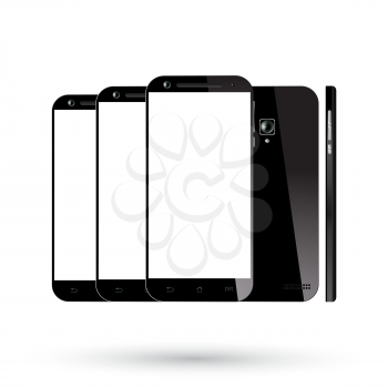 Black smartphone isolated. Smartphones set. Mobile phone mockup. Vector illustration