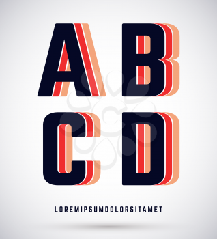 Set of typographic alphabet font template. Letters A, B, C, D logo or icon. Vector illustration.
