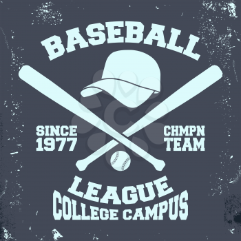 T-shirt print design. Baseball league vintage stamp. Printing and badge applique label t-shirts, jeans, casual wear. Vector illustration.