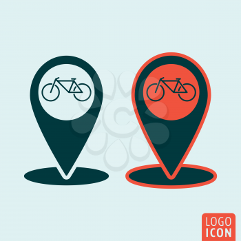 Map pointer icon. Bike rental symbol. Vector illustration