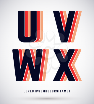 Set of typographic alphabet font template. Letters U, V, W, X logo or icon. Vector illustration.