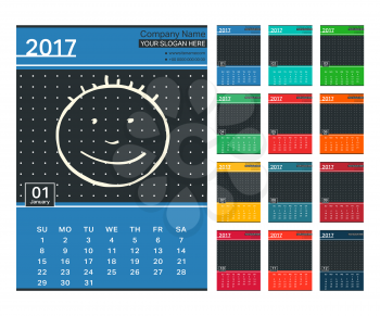 2017 year calendar. Template calendar with mini game - connect the dots. Week start sunday. Vector illustration.